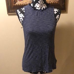Gap high ruffle neck sleeveless striped cotton blend stretchy top